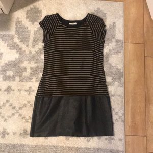 Anthropology cotton and vegan leather dress